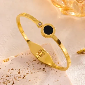 18k Round Black Roman Numerals Cuff Bracelet